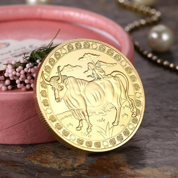 Moneda conmemorativa chapada en oro de constelación de 5 uds., regalo coleccionable (Taurus)