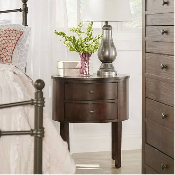 Chelsea Lane Oval Wood Side Table with Two Drawers, Multiple Colors