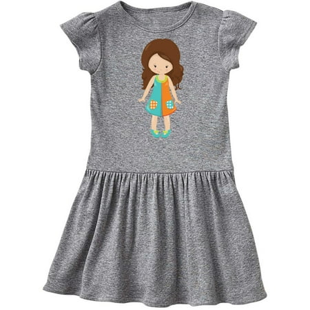 

Inktastic Fashion Girl Brown Hair Colorful Dress Blue Shoes Gift Toddler Girl Dress