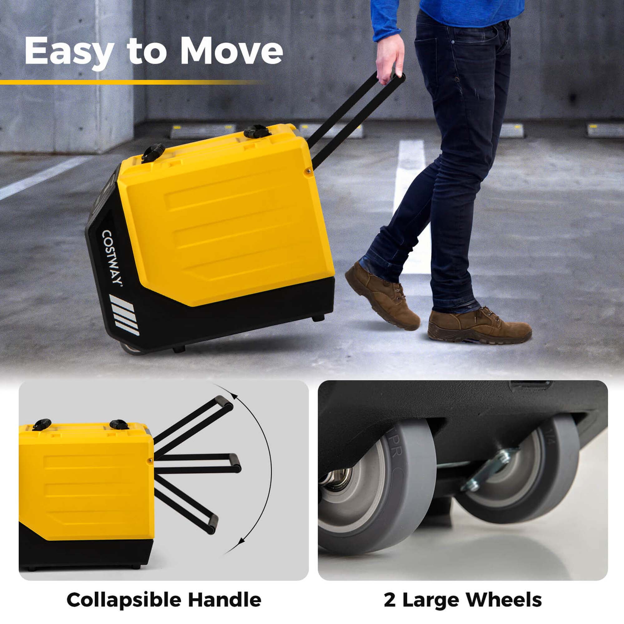Costway 50-Pint(DOE) Commercial Dehumidifier Rotational Molded Industrial Dehumidifier with Pump Yellow 9,000 Sq.ft Coverage Area (MAX 190Pint at 95°F, 90%RH)