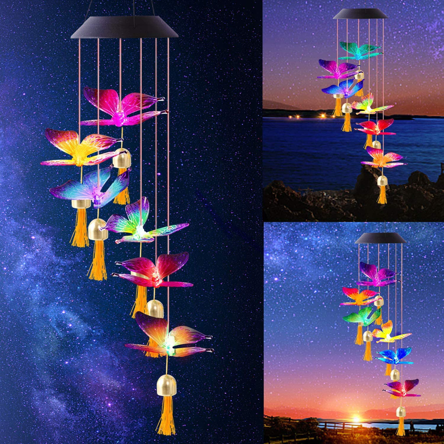 Solar Wind Chimes Lights LED Garden Outdoor Color Changing Hanging Decor