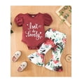 thumbnail image 2 of Baby Girls 2Pcs Summer Outfits Short Sleeve Sunflower Letter Print Romper with Flare Pants Set, 2 of 9