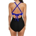 thumbnail image 3 of Sngxgn Swimsuit for Women V Neck Short Sleeve Bathing Suit(Dark Blue,XXL), 3 of 4