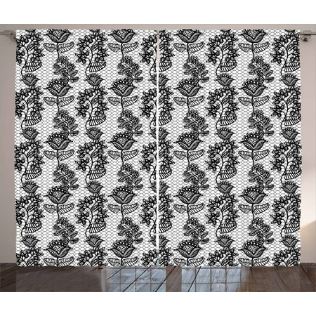 Black And White Curtains 2 Panels Set Lace Style Victorian Flower