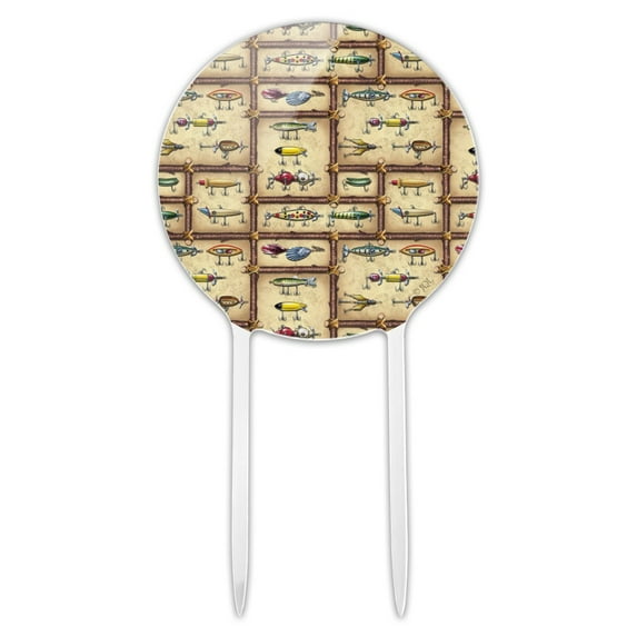 Acrylic Antique Lures Fish Fishing Stream Fly Cake Topper Party Decoration for Wedding Anniversary Birthday Graduation