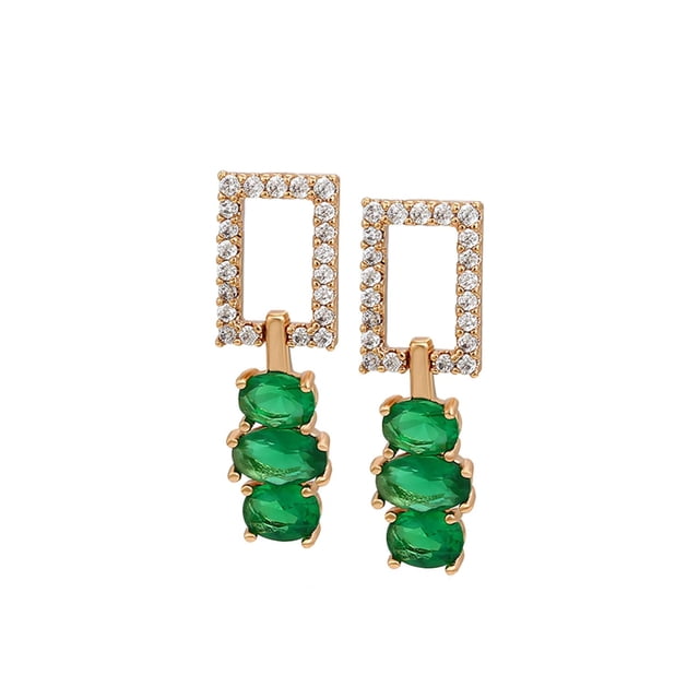 Aretes Dama Swarovski y Esmeraldas Colgantes Oro 14K Lam dorado Unitalla