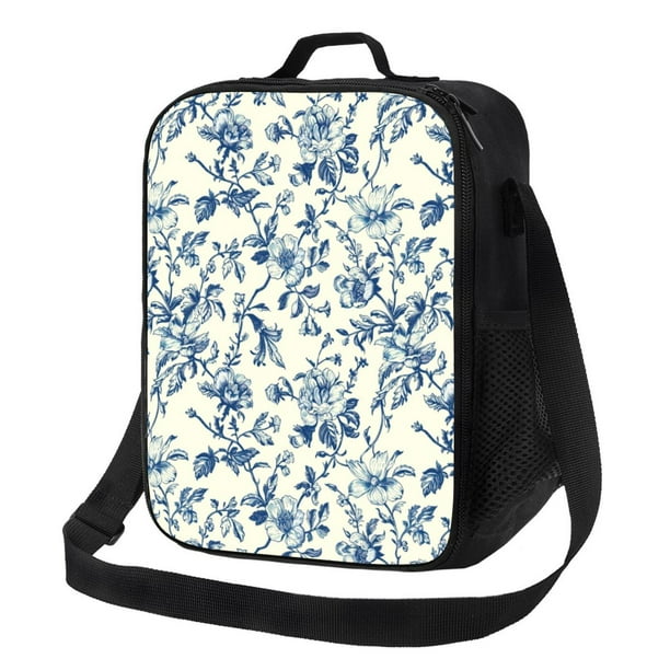 Disketp Vintage Blue Floral Bolsa Térmica Estampada para Almuerzo, Lonchera para Hombres y Mujeres Adultos