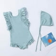 thumbnail image 2 of WUXIAN Toddler Baby Girls 1pc Beach Swimsuit With Ruffled Trim Solid Color Swimsuit Classic Beachwear, 2 of 5
