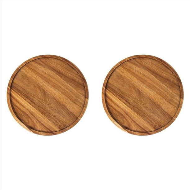 2X Bandeja Redonda de Madera,Bandeja de Madera para Servir, para Servir,Tabla de para Aperitivos,Organizador de Bandejas para Cocina/Encimera B