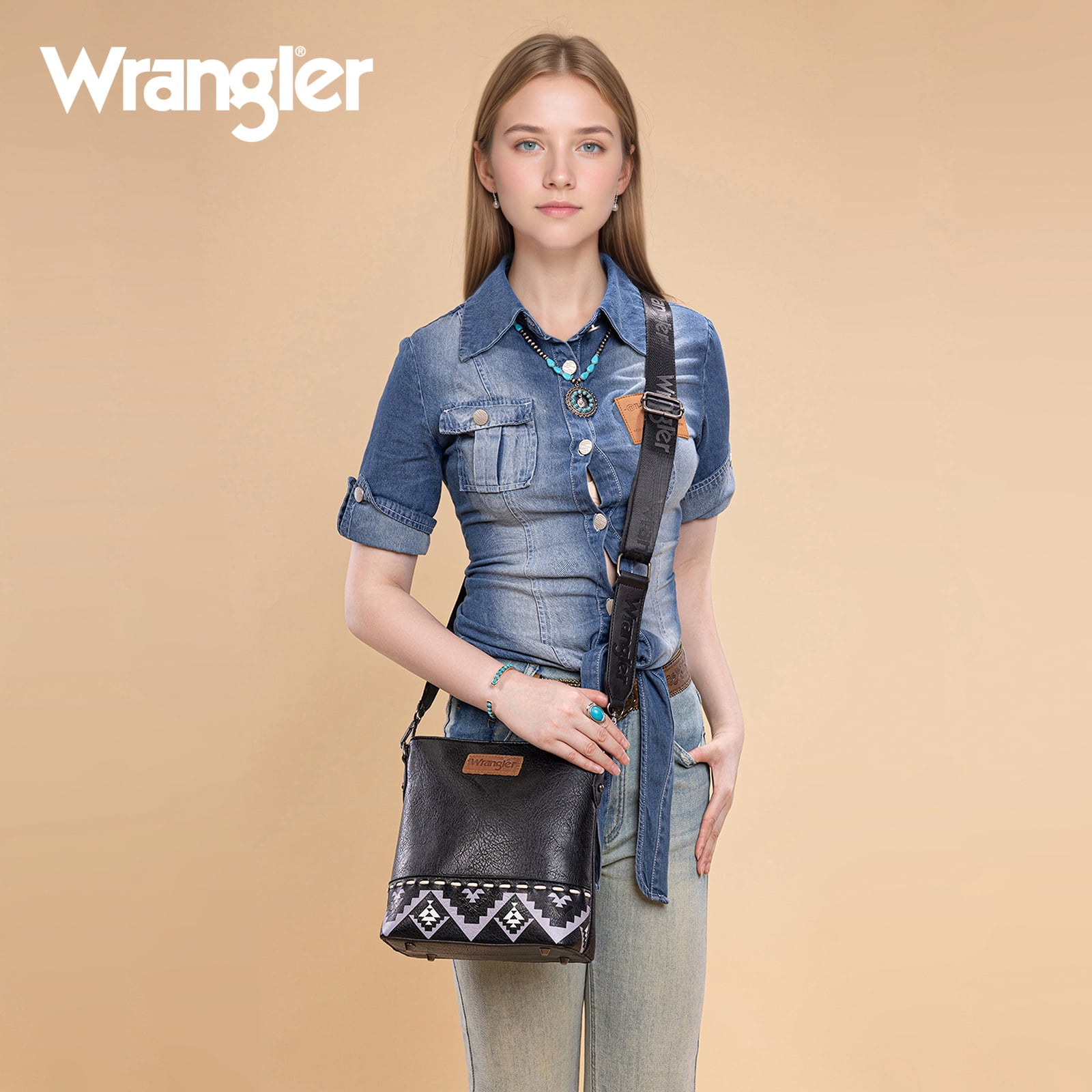 Wrangler Crossbody Purses for Women Two Tone Crossbody Bags Women Purses and Handbags, Art Black