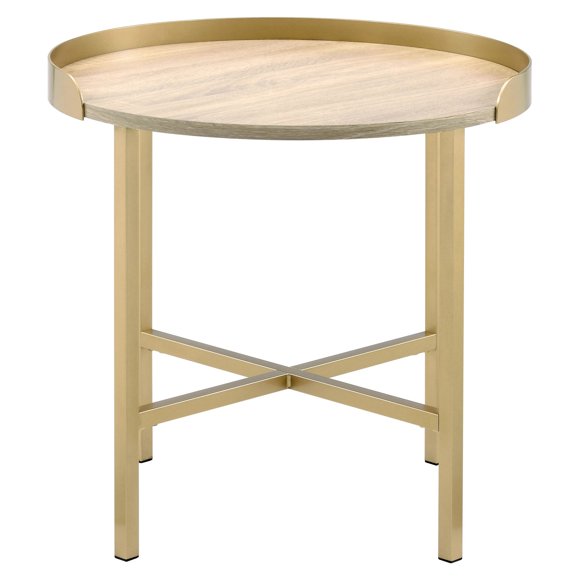 ACME Mithea Round End Table in Oak and Gold - image 2 of 5