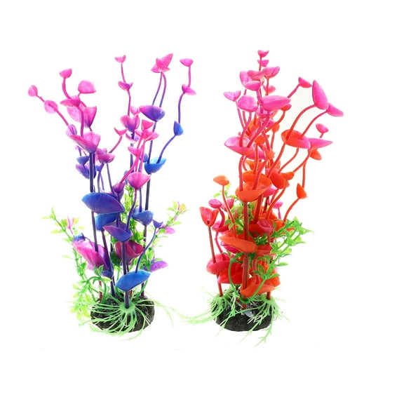 Unique Bargains 2 Pcs Aquarium Plants Decorations Artificial Aquatic Plant Red Purple