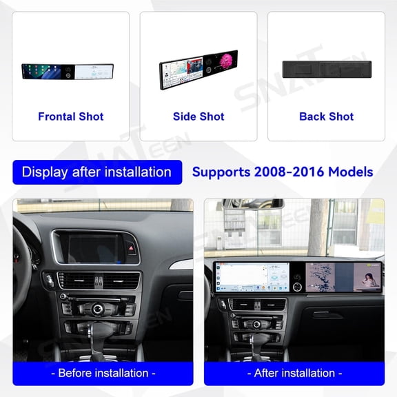 SNATEEN Dual 12.3 inch Carplay Screen/Radio/Multimedia Player for Audi Q5 2008-2016 Universal Car Navigation/GPS Upgrade Headunit Android Display 1080P Touch Screen Replace System