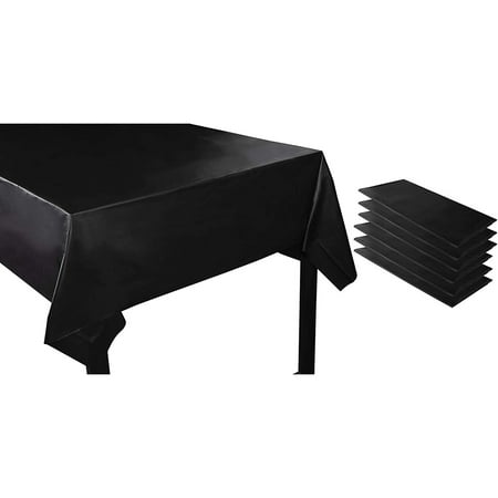 

Black Plastic Tablecloth - 6-Pack 54 X 108-Inch Rectangle Black Disposable Graduation Table Cover Fits Up To 8-Foot Tables Grad Party Decoration Supplies 4.5 X 9 Feet