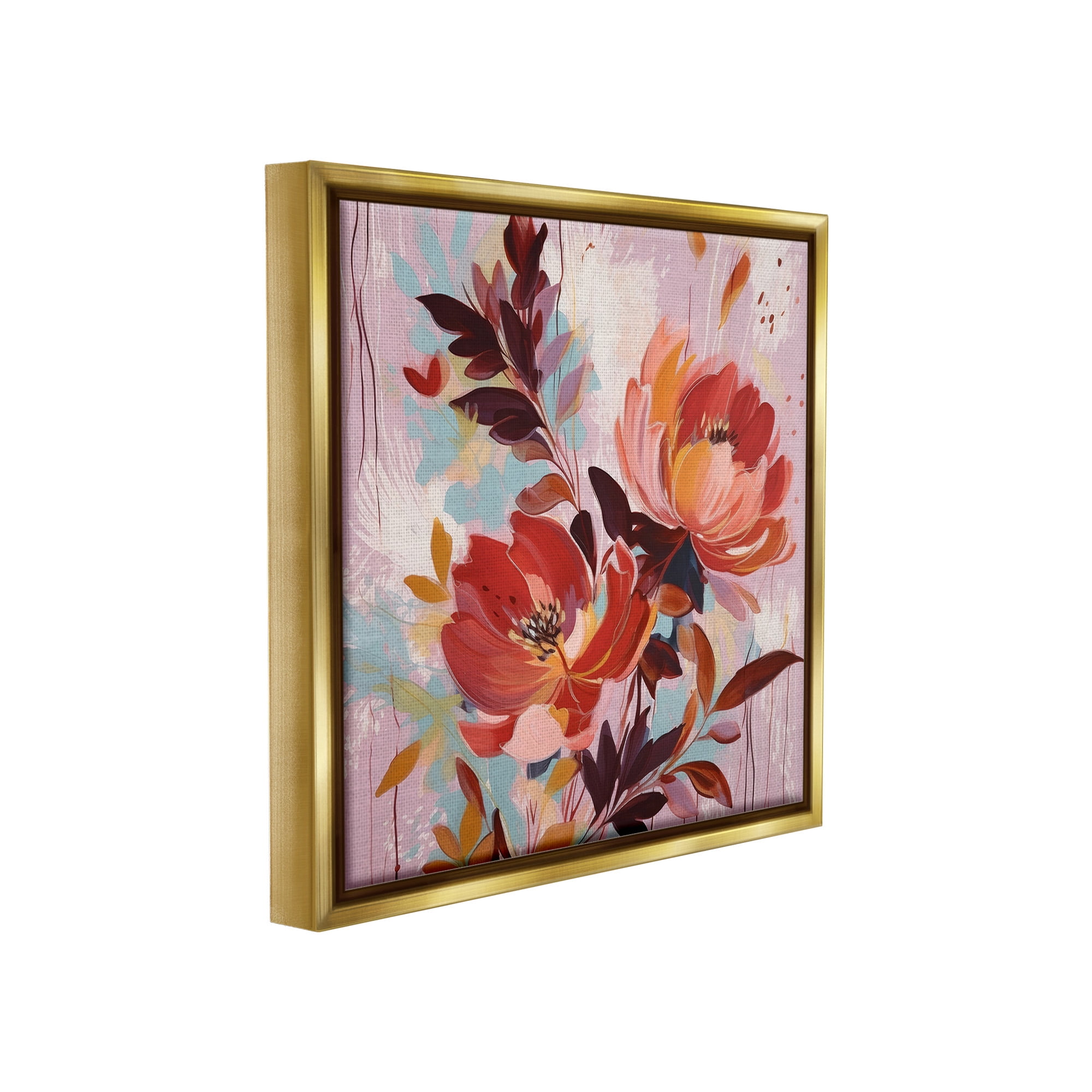 Stupell Industries Blooming Petals Pattern Botanical & Floral Painting Gold Floater Framed Canvas Art Print Wall Art, 18 x 18