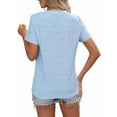 thumbnail image 3 of Women'S Tops Casual Scoop Neck Short Sleeve Eyelet Embroidered Hollow Out Blouses Shirts Sky blue L, 3 of 9