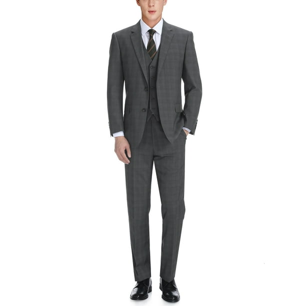 Verno - Men's Suits Regular Fit 3-Piece Plaid Dress Suit For Men Blazer ...