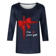 thumbnail image 3 of Guluxicc Shirts for Women Casual Crewneck 3/4 Length Sleeve Tees Valentine's Day Graphic Print Tops, Blue, XL, 3 of 4