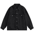 thumbnail image 5 of Fengqque Men's Long Sleeve Vintage Washed Denim Jacket, Lapel Collar Button Down Loose Fit Coat with Chest Pocket Black 2XL, 5 of 5