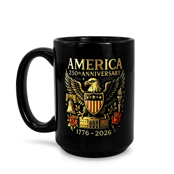 USA 250th Anniversary Coffee Mug 15 Oz, 250 Years America Commemorative Gift, Patriotic Eagle American Flag Ceramic Cup