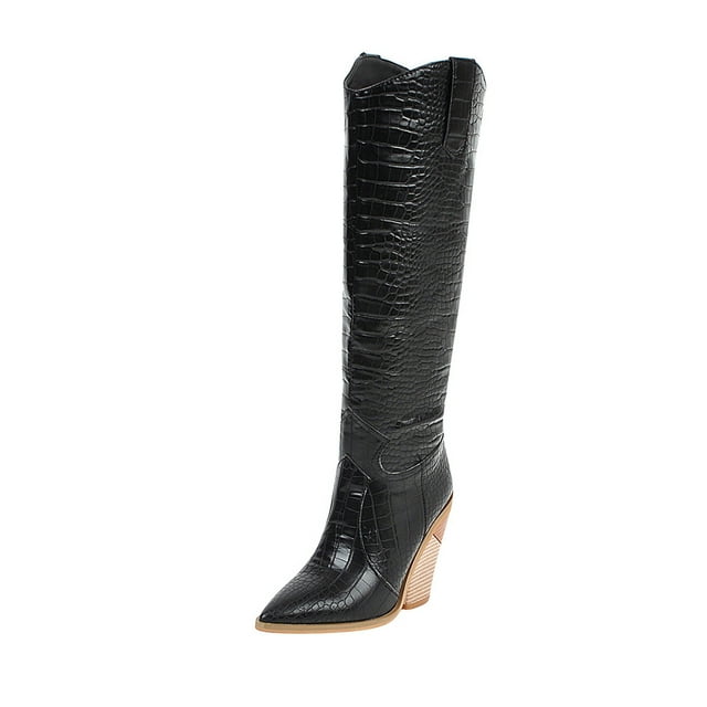Qertyioot Wedges Women's Pointed Toe Comfortable Embroidered Cowboy Boots