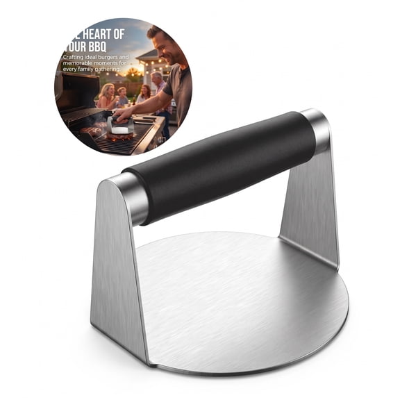 Smash Burger Press 5.5 Inch Stainless Steel Burger Smasher with Silicone Handle, Heavy Duty Grill Press for Griddle, Bacon, Steak & BBQ