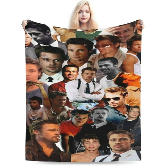 Brad Actors Pitt Blanket Throw Blanket Soft Microfiber Blankets for Living Room Couch Sofa Bedroom 50""x40"", Black