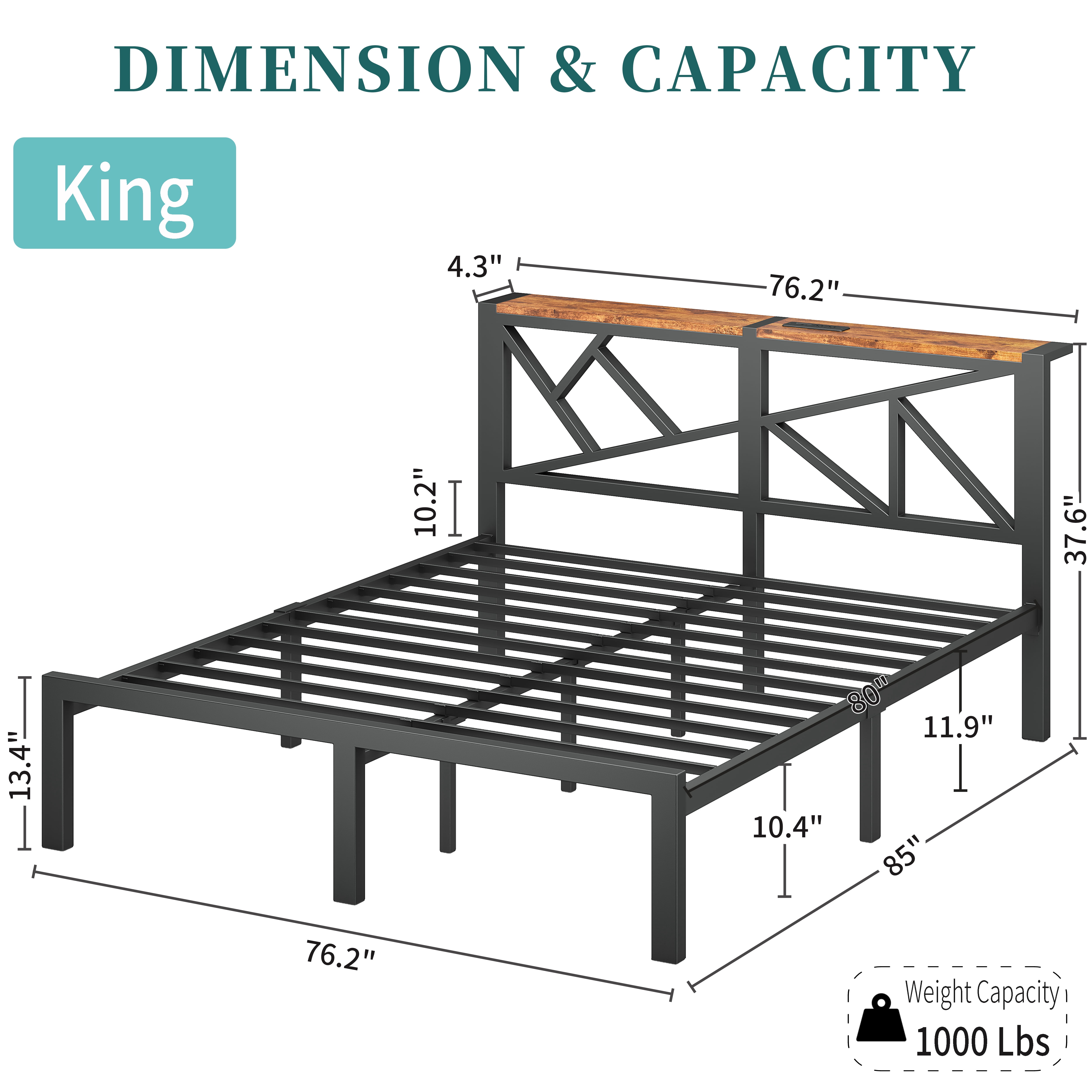 ChicZhiNest King Size Bed Frame with LED Light Storage Headboard, Metal Platform Bed Frame King with 2 USB Ports and Outlets, Noise Free Design, Black