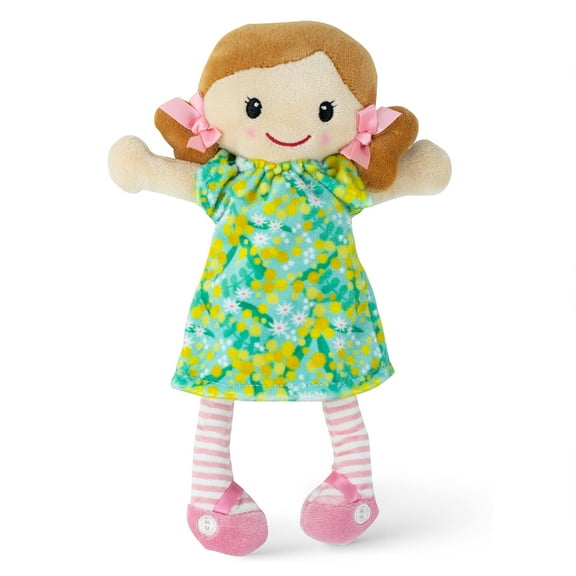 Tiger Tribe: Nellie Rag Doll - 10"/ 25cm - Green-Yellow Flower Dress, Soft Snuggly Velboa Fabric, Super Cuddly Ideal For Newborn, Babies & Toddlers