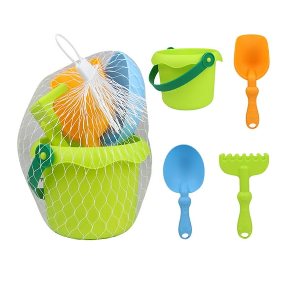 Fesfesfes Clearance Sand Toys Set,Dump Toy with Sand Moulds for Toddlers Outdoor Play, Foldable Buckets Mesh Bag Shovels Castle Mould Sets, Kids Sandbox Toys(3 Sand Shovels, 1 Water Bucket) Green