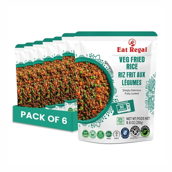 Eat Regal Veg Fried Rice – Microwavable, Ready in 1.5 Minutes, Pack of 6 (8.8oz) | Instant & Flavored Rice | Side Dish