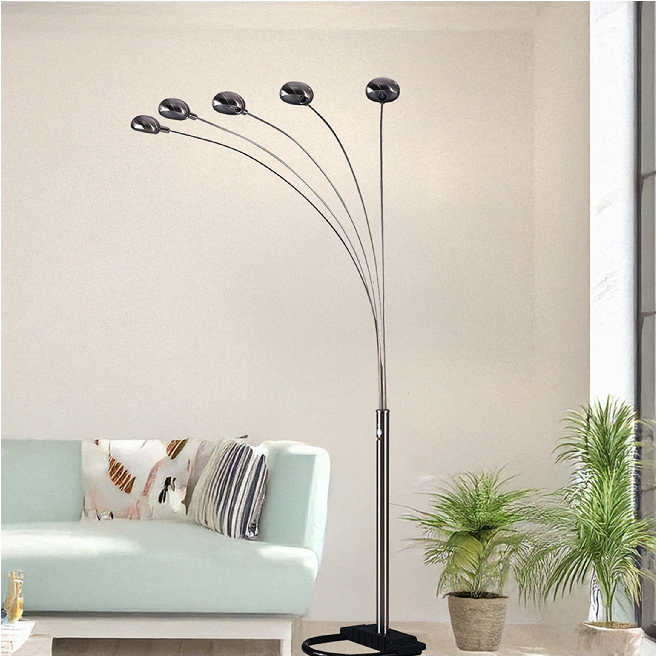JERFIT 5-Head Adjustable Arc Floor Lamp with Dimmer, Brushed Nickel Finish, Modern Standing Lamp for Living Room, Bedroom, Office