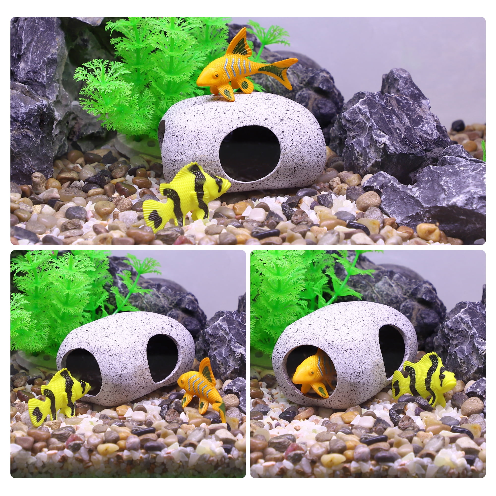 Unique Bargains 3.66x2.60x2.05in Aquarium Hideaway Rock Cave Ceramic Fish Tank Decor Gray