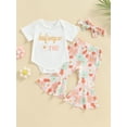 thumbnail image 2 of LMLYSoH Baby Kids Girls Pants Set, Short Sleeve Letters Print T-shirt/Romper with Flower Print Flare Pants and Headband, 2 of 9