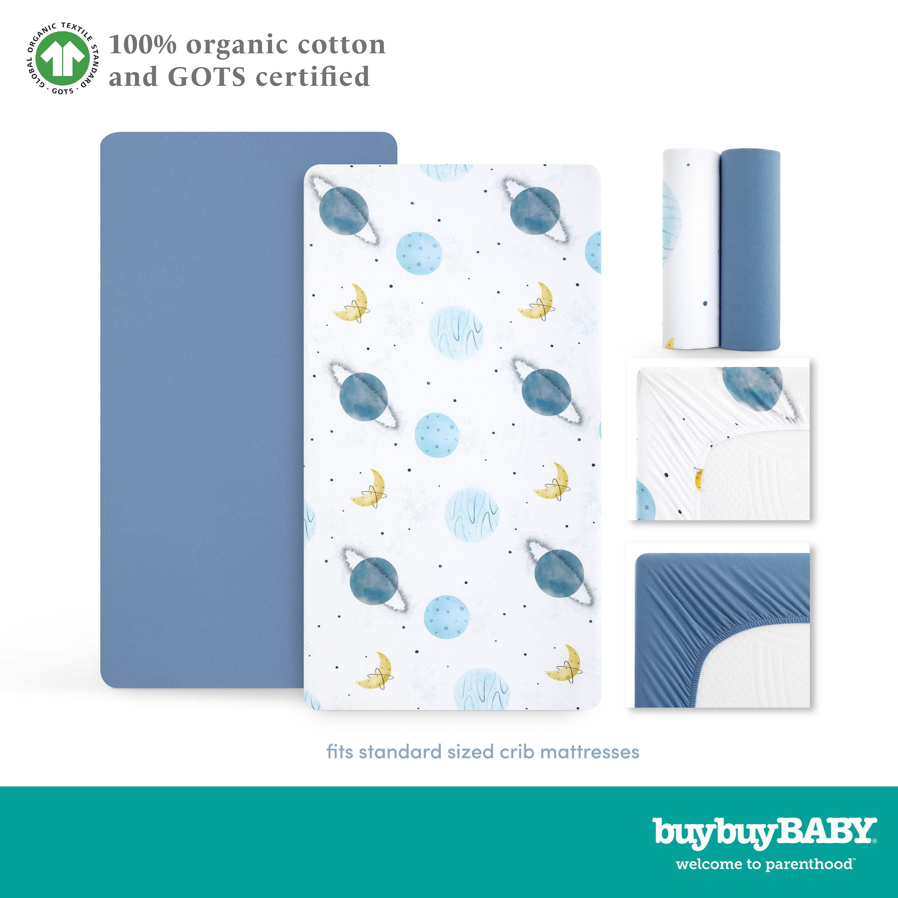 Evolur Space Adventure Collection ( 2pc Sheet Set ), Dark Steel Blue & Space Print