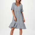 thumbnail image 5 of UoCefik Women's Summer Dresses Casual Midi Swing Short Sleeve V Neck Tiered A Line Flowy Beach Dress Sundress 2025, Light Gray L, 5 of 5