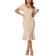thumbnail image 2 of INSPIRE CHIC Vestidos Elegantes de Negocios para Mujeres con Escote Corazón, Manga Corta Abullonada, Vestido Midi Sirena XS Beige, 2 of 6