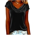 thumbnail image 2 of YFNNUP Velvet Shirts for Womens Cowl Neck Cap Sleeves Sequined Patchwork Summer Tops Sparkly Party Fashion Blouse T-Shirt, 2 of 6
