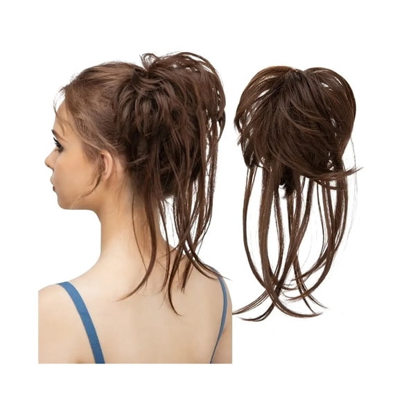 Chignon en Désordre Pièce de Cheveux Ondulée Extensions de Chignon avec Queues Droites Queue de Cheval Synthétique