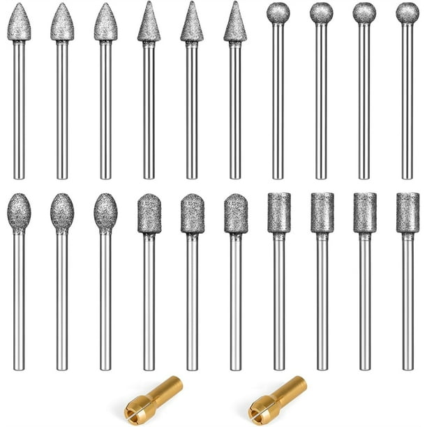 Juego de Brocas de Diamante de Grano 120 con Vástago de 1/8 de Pulgada, Compatibles con Tallado de Piedra, Resina y Porcelana.