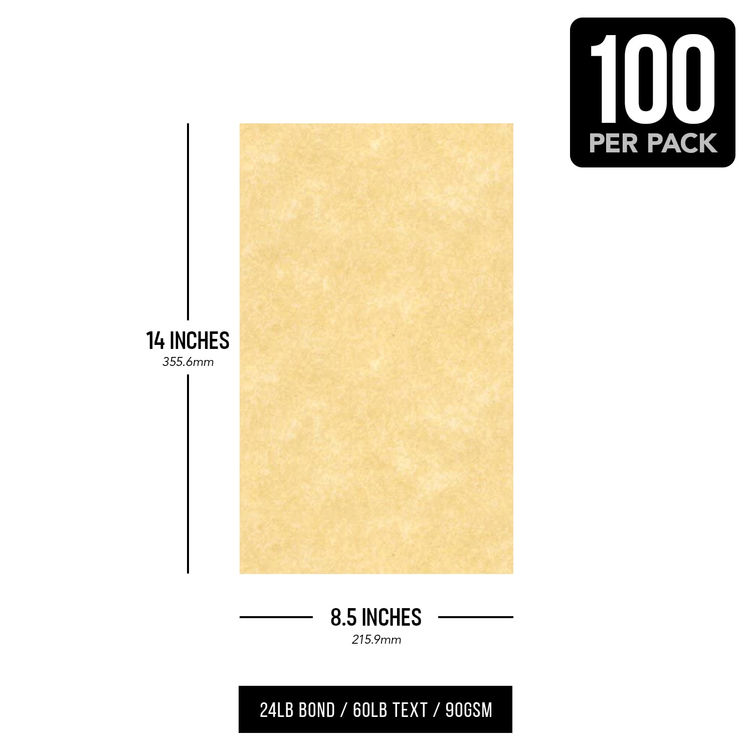 New Champagne Stationery Imitation Parchment Colored Regular Paper for Writing, Printing, Copy | 24lb Bond, 60lb Text (90GSM) | 8.5 x 14" | 100 Sheets per Pack