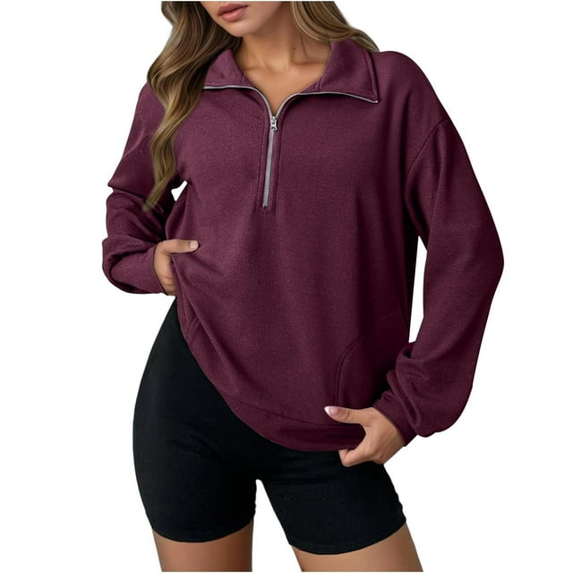 HAiming Womens Oversize Half Zip Sweatshrits Casual Long Sleeve Pullover Tops Fall Basic Fashion Blouse