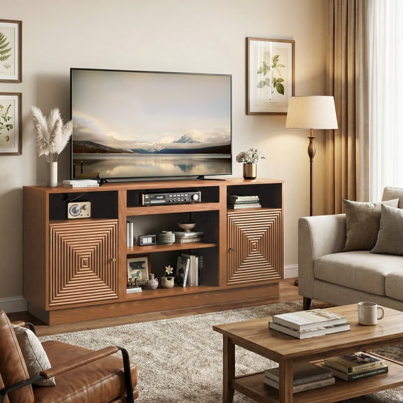 CozyHome 59'' TV Stand, Mid-Century Modern TV Console with Adjustable Shelves for Living Room