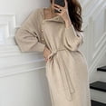 thumbnail image 1 of Vestido de punto con cordones en la cintura, estilo japonés y coreano, suéter largo holgado y ajustado con cuello alto para mujer para otoño e invierno, 1 of 6
