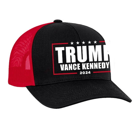 Trenz Shirt Company Trump Vance Kennedy RFK Jr. 2024 Mesh Back Trucker Hat-Black/Red