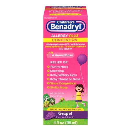 Childrens Benadryl-D Allergy And Sinus Liquid, Grape - 4 Oz, 2 Pack ...