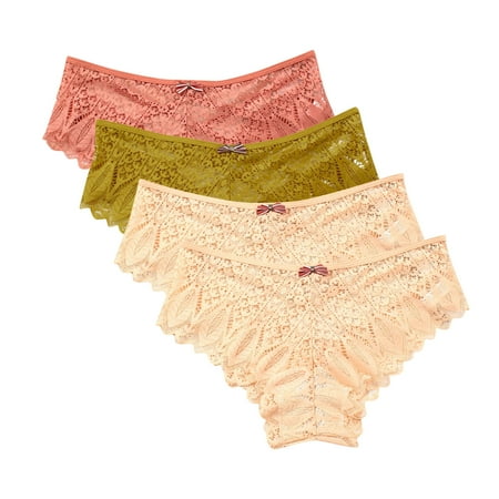 Arnsht Sexy Cheeky Panties for Women Mesh Seamless Lace Criss Cross Bikini Underwear Breathable Wicking Briefs 4 Packs Multicolor#41 L