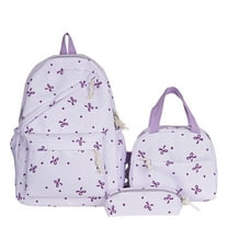 3 Pcs Bow Backpack Set Coquette Cute Aesthetic Bow Backpack Cute Kawaii Nylon Backpack Set Large Capacity with Bow Print Purple 11.8 In