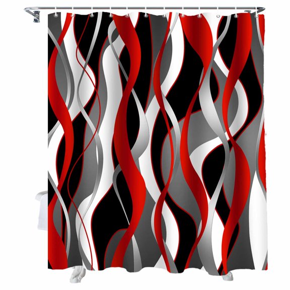 Shower Curtain Red Black Lines Shower Curtains for Bathroom Bathtub, Waterproof Fabric Shower Curtain Set with Hooks, Extra Long 72" x 78" Modern Abstract Stripes