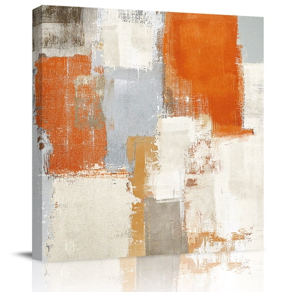 Wall Art Prints, Burnt Orange Framed Canvas Prints for Bedroom Living Room Bathroom Office, Modern Geometric Grey Oil Painting Abstract Gallery Wrap Wall Art Poster for Gifts Home Decor 16"x16"